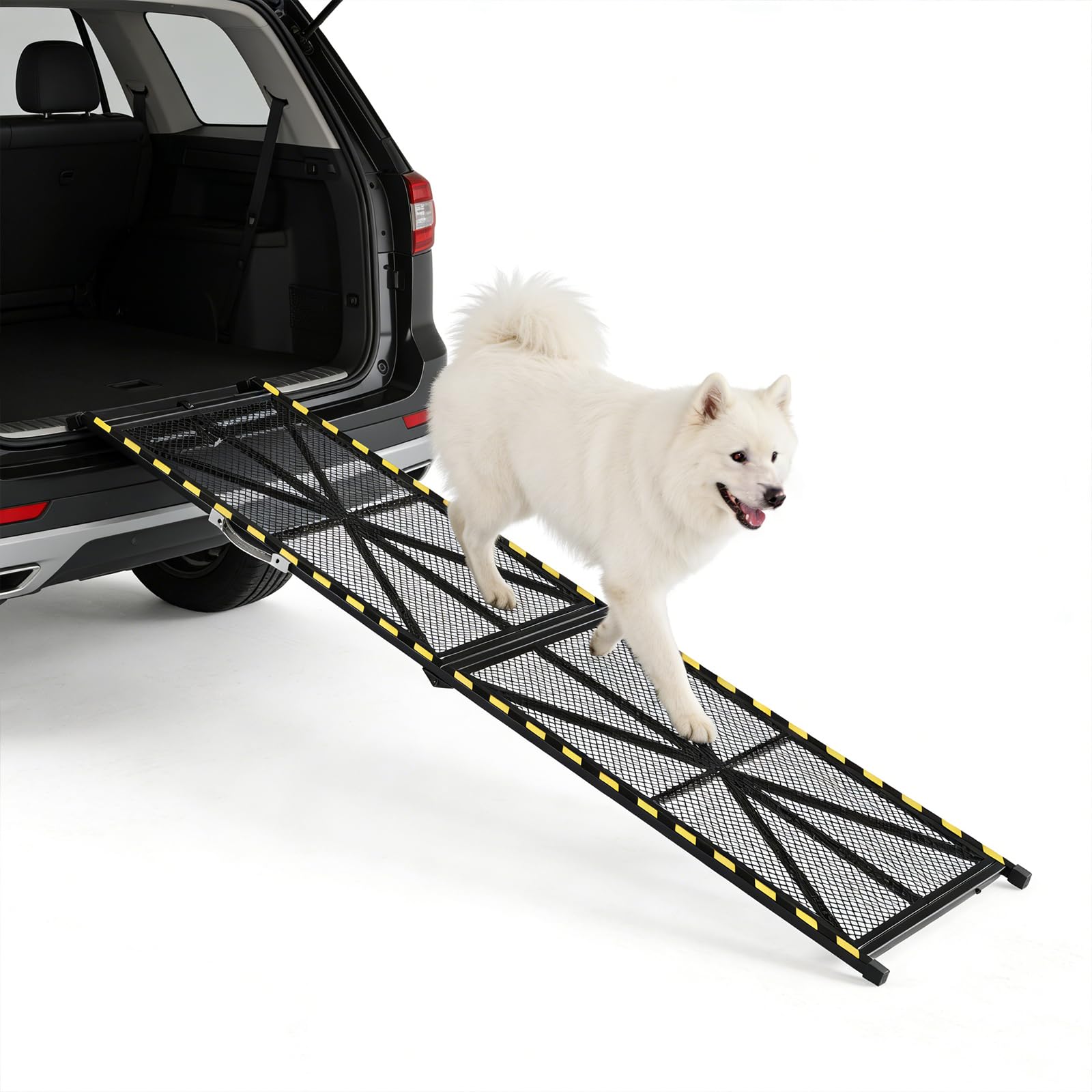 Garvee Heavy Duty Portable Steel Dog Ramp for Cars, 71"×17" Folding Pet Ramp for Large Dogs with Anti-Slip Mesh Incline Access Car Ramp for SUV Car/Truck/RVs, Outdoor Dog Ramp 300 lbs Capacity