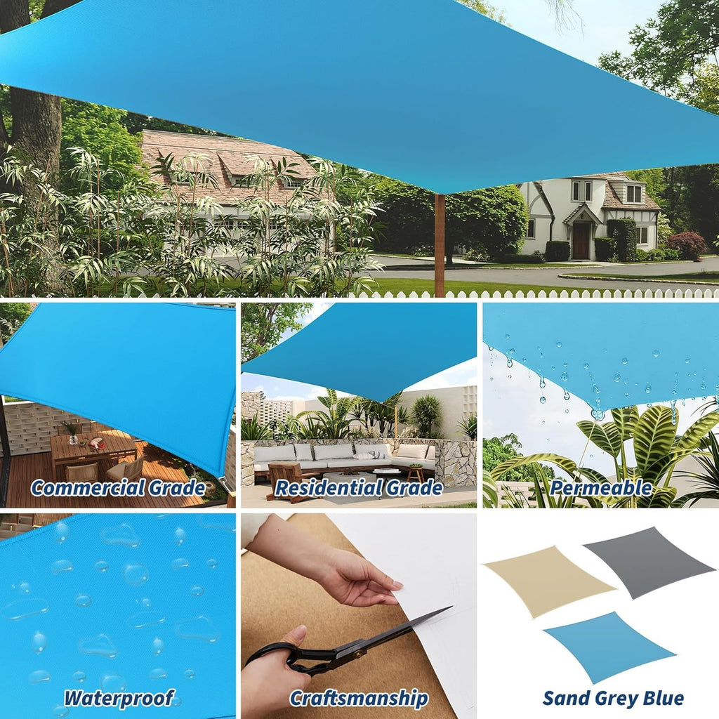 Garvee Heavy Duty UV Block Rectangular Sun Shade Sail Canopy for Outdoor Patio, Garden, Deck, Yard – 12x16FT, Weather Resistant, Easy Installation – Blue