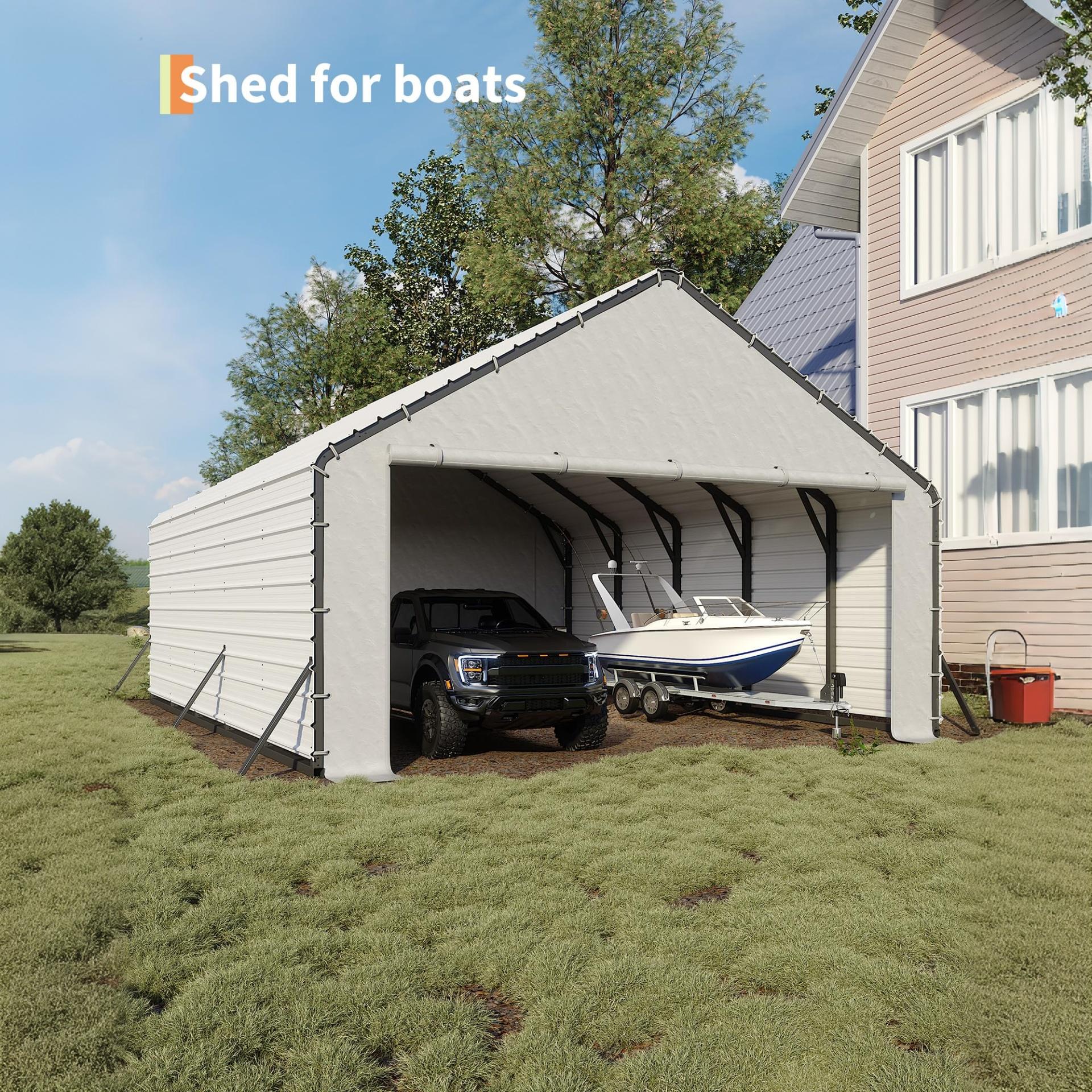 Garvee Galvanized Steel Roof Panel Kit, 16-Piece 27-Gauge Ribbed Sheets in Cream for 20 x 20 FT and 20 x 25 FT Carports, Garages and Patio Awnings