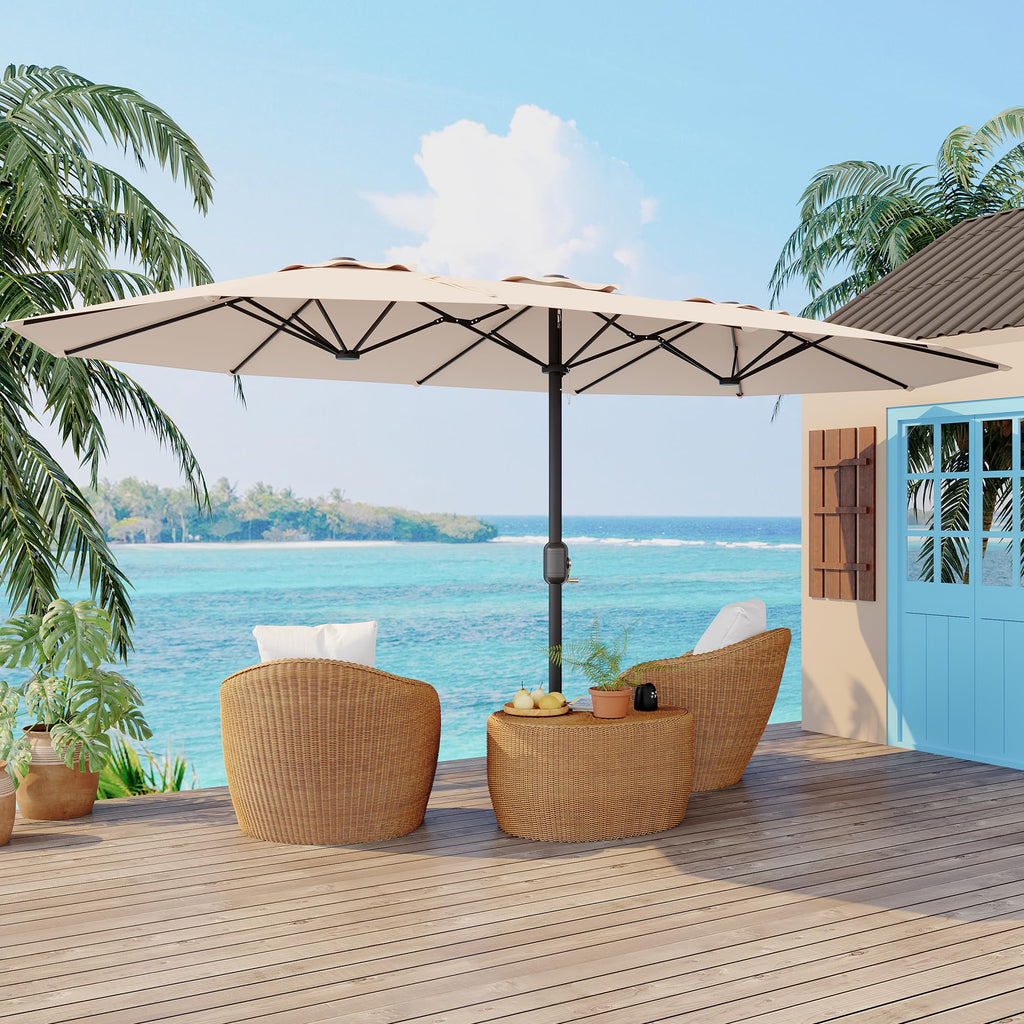 Garvee 15' Double-Sided Rectangular Patio Umbrella with Base, Large Outdoor Pool Umbrella, Khaki