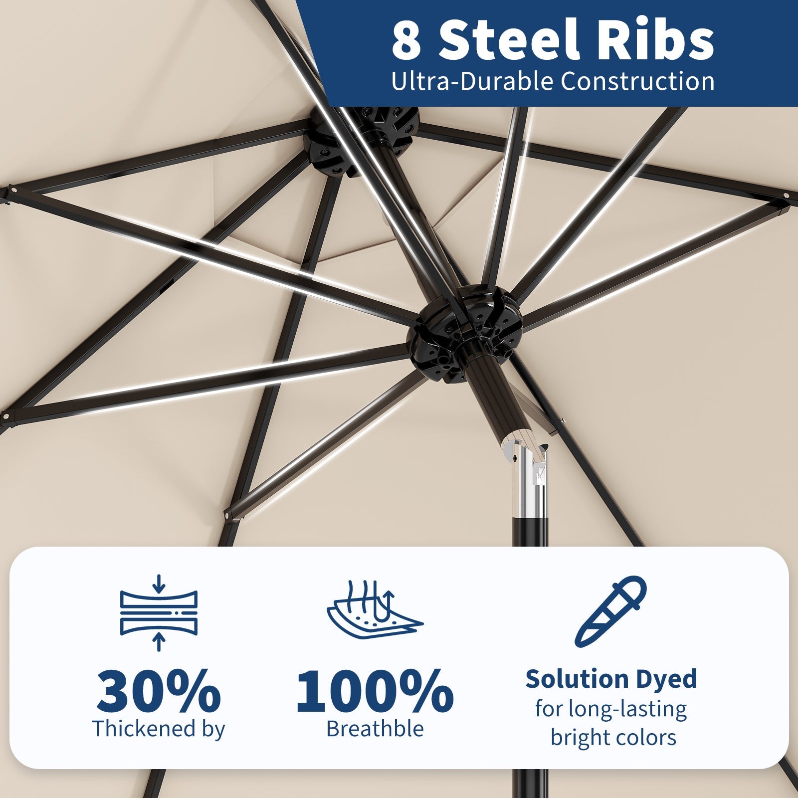 Garvee 9 ft Outdoor Patio Umbrella with 8 Sturdy Ribs, Crank Lift, Push-Button Tilt & UV-Resistant Waterproof Canopy for Pool, Deck, Yard & Garden, Light Beige