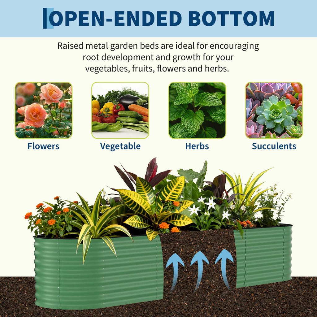 Garvee 2 Pack 8' X 4' X 2' Rust-Resistant Galvanized Raised Garden Beds – Metal Planter Boxes, Durable, Easy Assembly, for Outdoor Vegetables & Flowers – Green, Upgraded with Anti-Cutting Strips