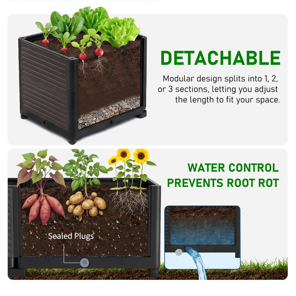 Garvee Modular Raised Garden Bed for Patio and Balcony, 5-Unit PP Self-Watering Planter with Legs and Drainage Plugs, Black and Brown