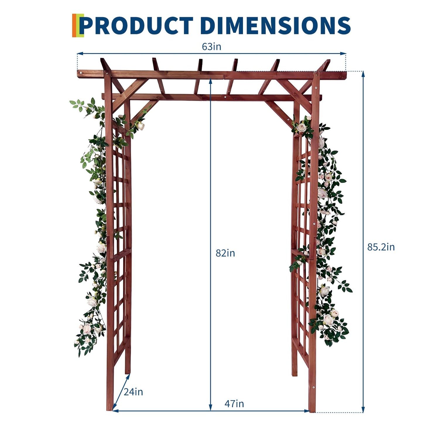 Garvee 85-Inch Wooden Garden Arbor Trellis, Fir Wood Flat-Top Pergola for Climbing Plants, Wedding, Patio, Lawn & Backyard, Teak