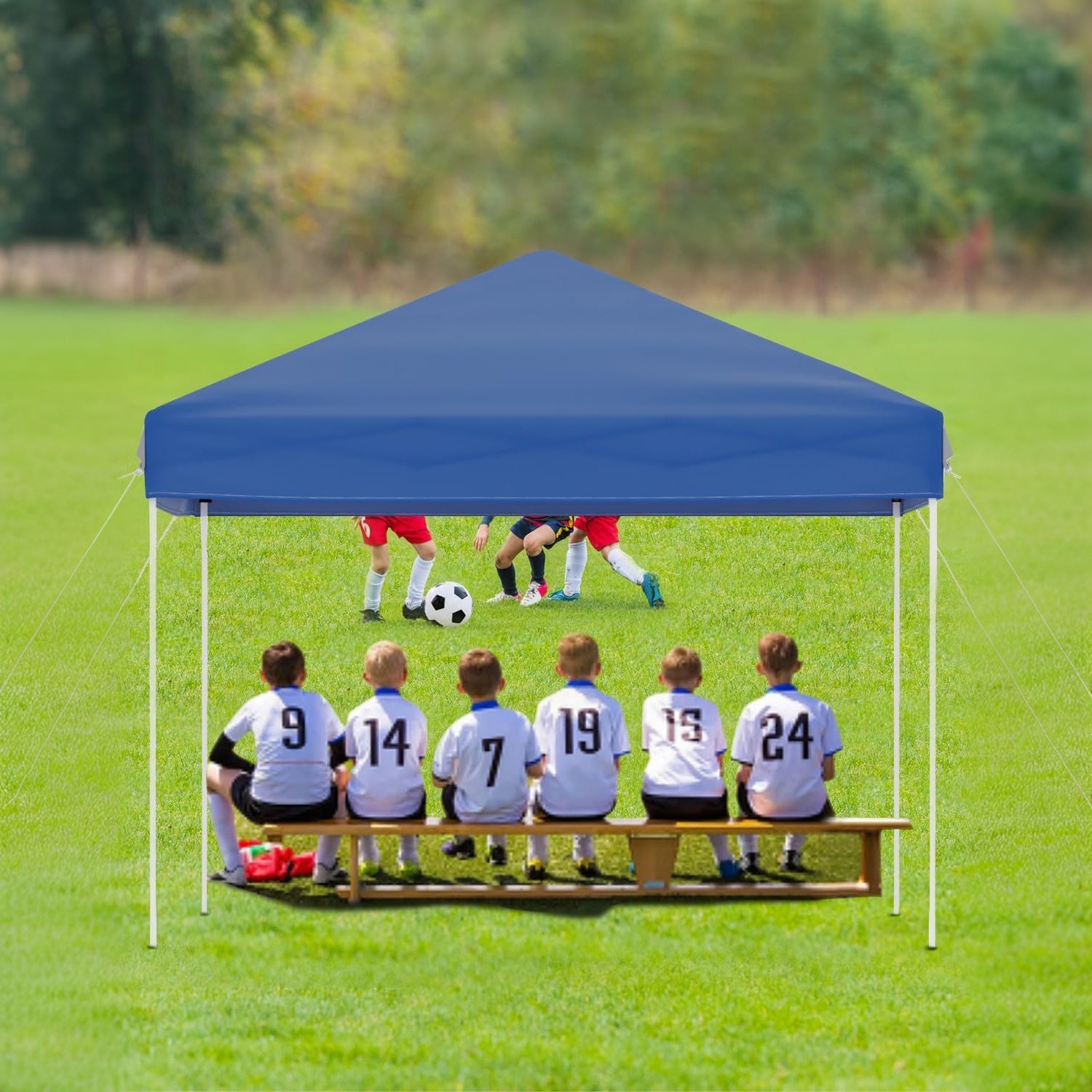 Garvee 10x10FT Pop Up Canopy Tent – Heavy Duty Outdoor Storage Shelter, Adjustable Height, One-Button Easy Setup, Sidewall – Great for Camping, Parties, Beach – Blue