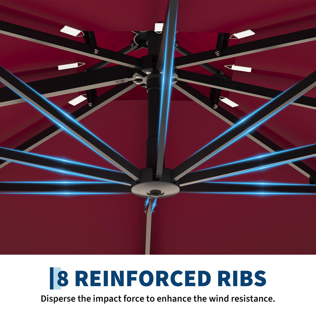 Garvee 10' × 10' Cantilever Patio Umbrella, 360° Rotating Aluminum Offset Umbrella with Adjustable Height, Burgundy Red, Base Not Included
