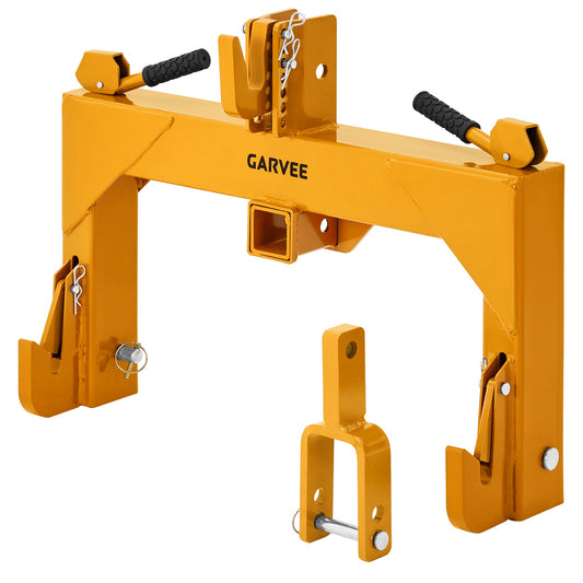 Garvee Heavy-Duty Category 1 3-Point Quick Hitch for Tractor, 3000 lbs Lift Capacity with Built-In 2" Receiver, 5-Level Adjustable Top Hook Tractor Attachment, No Bushing Required, Yellow Powder Coated (24" x 24")