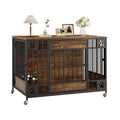 Garvee Modern Triple Door Dog Crate Furniture – 41" Heavy Duty Wooden Kennel with Feeding Bowls & Wheels – End Table Pet Cage for Medium & Large Dogs – Antique Brown
