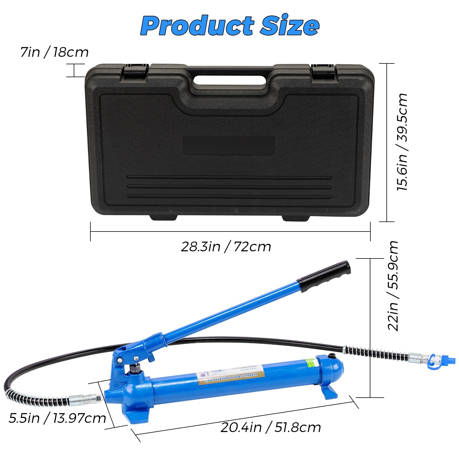Garvee Porta Power Hydraulic Jack Kit, 12 Ton (26,455 lbs) Heavy-Duty Auto Body Frame Repair Tool with 4.6ft (1.4m) Oil Hose, Portable Ram Set, and Storage Case for Car, Truck, Garage Lifting, and Bending, Blue