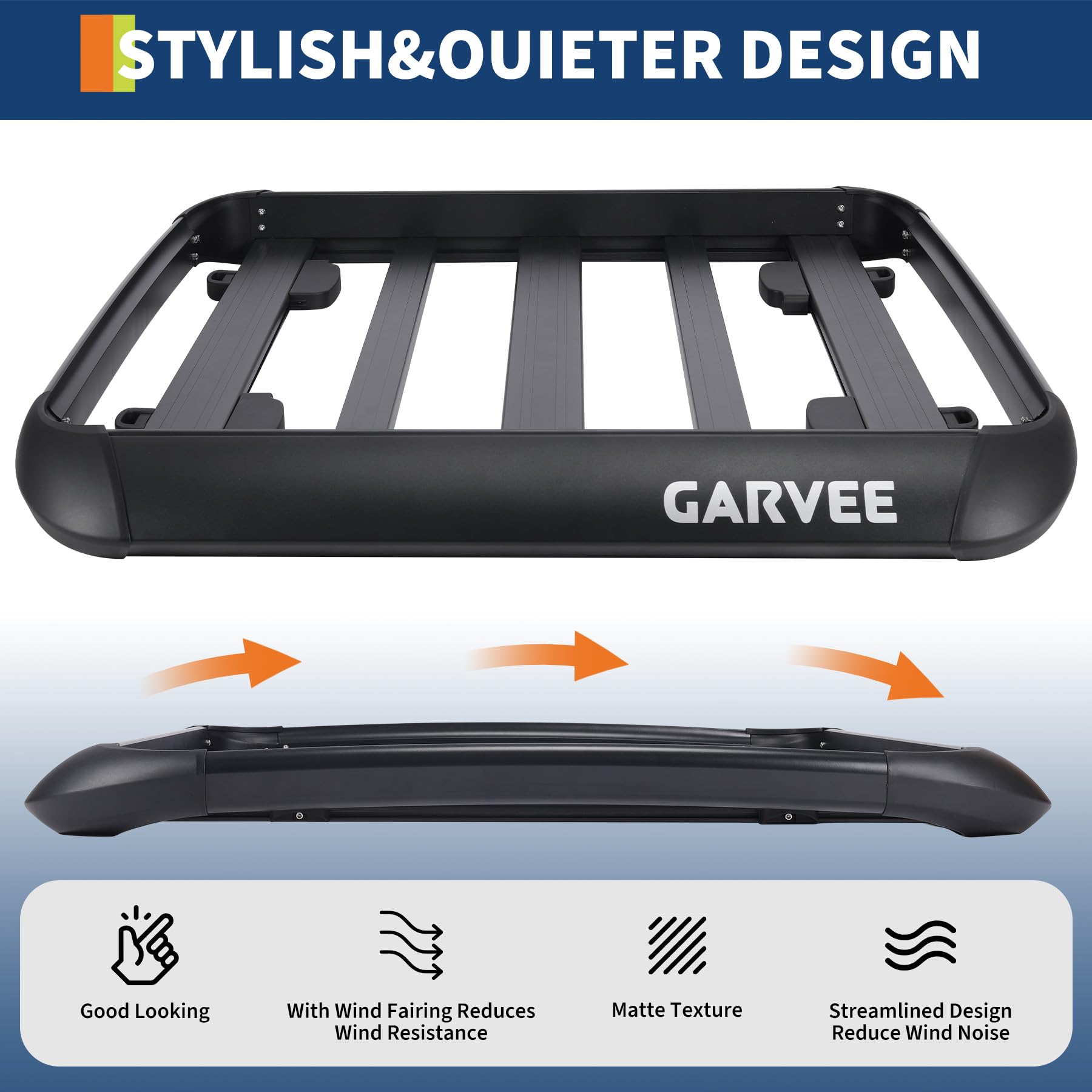 Garvee 47"X40"X5" Universal Roof Rack Carrier Basket, Anti-Rust Aluminum Lightweight Roof Cargo Basket, Vehicle Cargo Carrier 200LBS Capacity Rooftop with Wind Fairing, Car Top Holder, for SUV Truck Cars