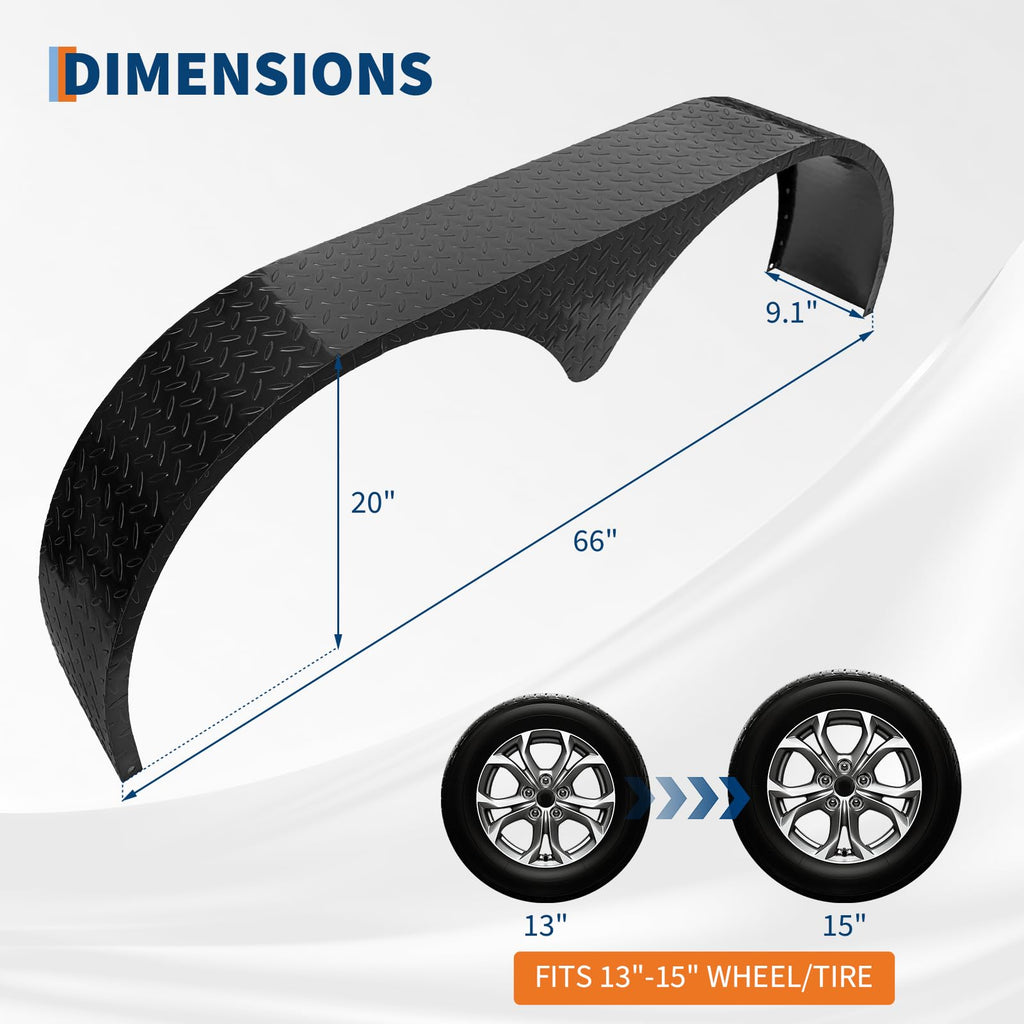 Garvee Double Axle Trailer Fenders for 13-15" Wheels, Heavy Duty Plate Steel, Electrophoretic Coating, Weldable, Fits Enclosed & Teardrop Trailers