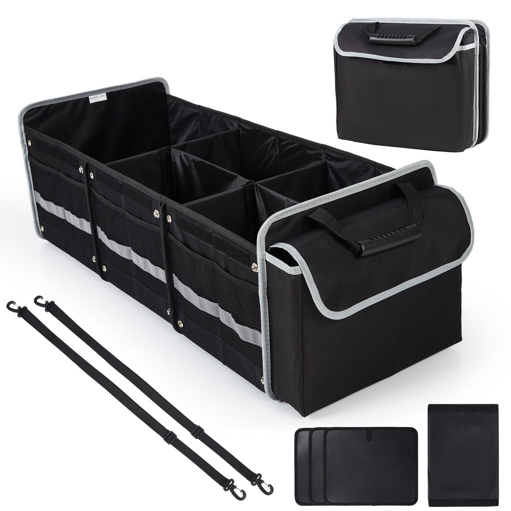 Garvee Collapsible Car Trunk Storage Bag with Ice Pack, 35.4x13.8x11.8 inch Large Capacity – Waterproof Oxford Cloth, 3D Partition, Non-Slip, Shoe & Wet Clothes Compartment, Black