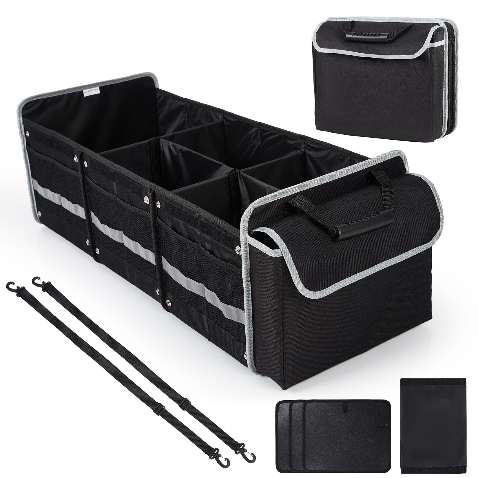 Garvee Collapsible Car Trunk Storage Bag with Ice Pack, 35.4x13.8x11.8 inch Large Capacity – Waterproof Oxford Cloth, 3D Partition, Non-Slip, Shoe & Wet Clothes Compartment, Black