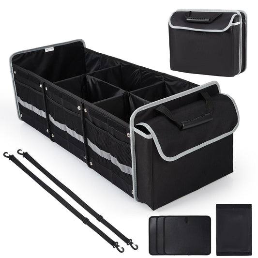 Garvee Collapsible Car Trunk Storage Bag with Ice Pack, 35.4x13.8x11.8 inch Large Capacity – Waterproof Oxford Cloth, 3D Partition, Non-Slip, Shoe & Wet Clothes Compartment, Black