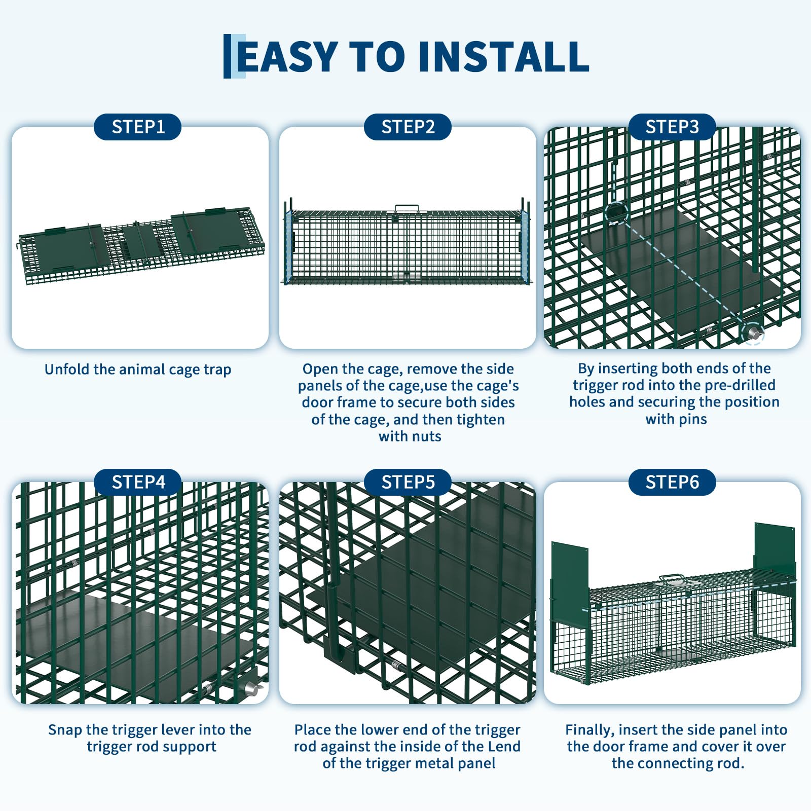 Garvee 2-Door Live Animal Trap Cage – Humane, Collapsible Steel, Sensitive Trigger, Carry Handle – For Raccoons, Feral Cats, Rabbits, Skunks, Foxes – Green: 39x10x11 in / 100x25x28 cm