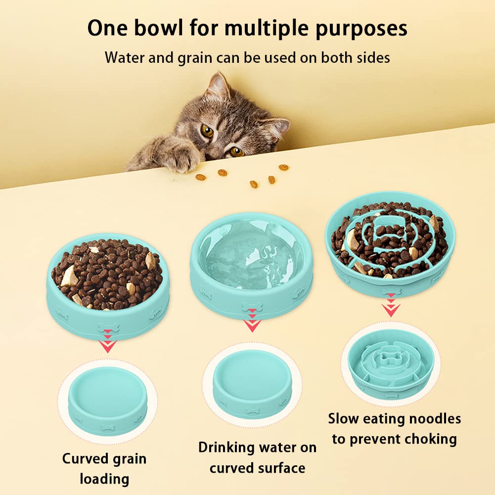 Garvee 2-in-1 Slow Feeder Dog Bowl – Double-Sided Silicone Anti-Gulping Food & Water Dish – 10° Tilted, Non-Slip, Dishwasher Safe – For Small and Medium Dogs & Puppies – Blue