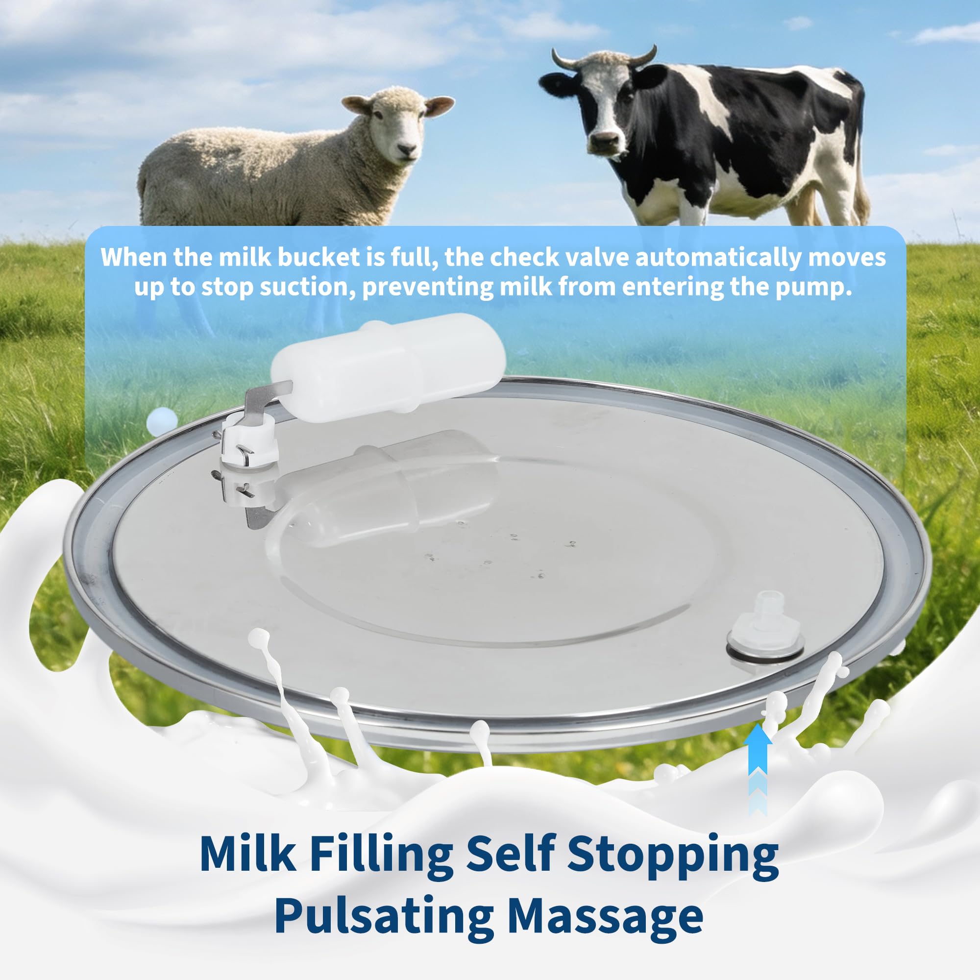 Garvee Electric Milking Machine for Cows & Goats – 12L Stainless Steel Bucket, Automatic Pulsation, 4 Teat Cups, Portable Rechargeable Milker, Adjustable Suction, Built-in 12V 8000mAh Battery