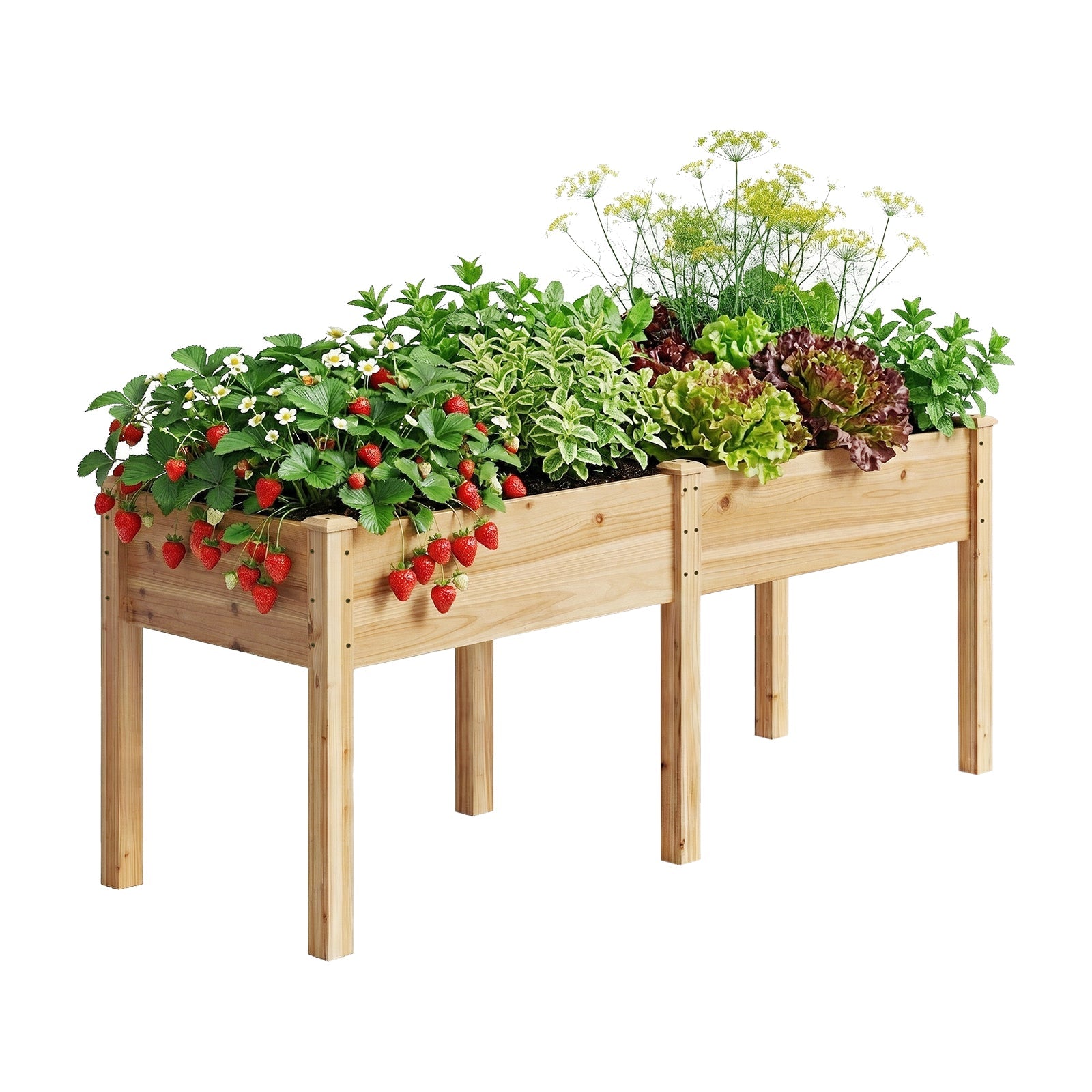 Garvee 72" x 26" Wooden Raised Garden Bed with Legs, Elevated Reinforced Planter Box with Divider Panel & Drainage Holes, Natural Fir Wood Garden Planter for Vegetables, Herbs, Flowers, Patio, Balcony & Backyard