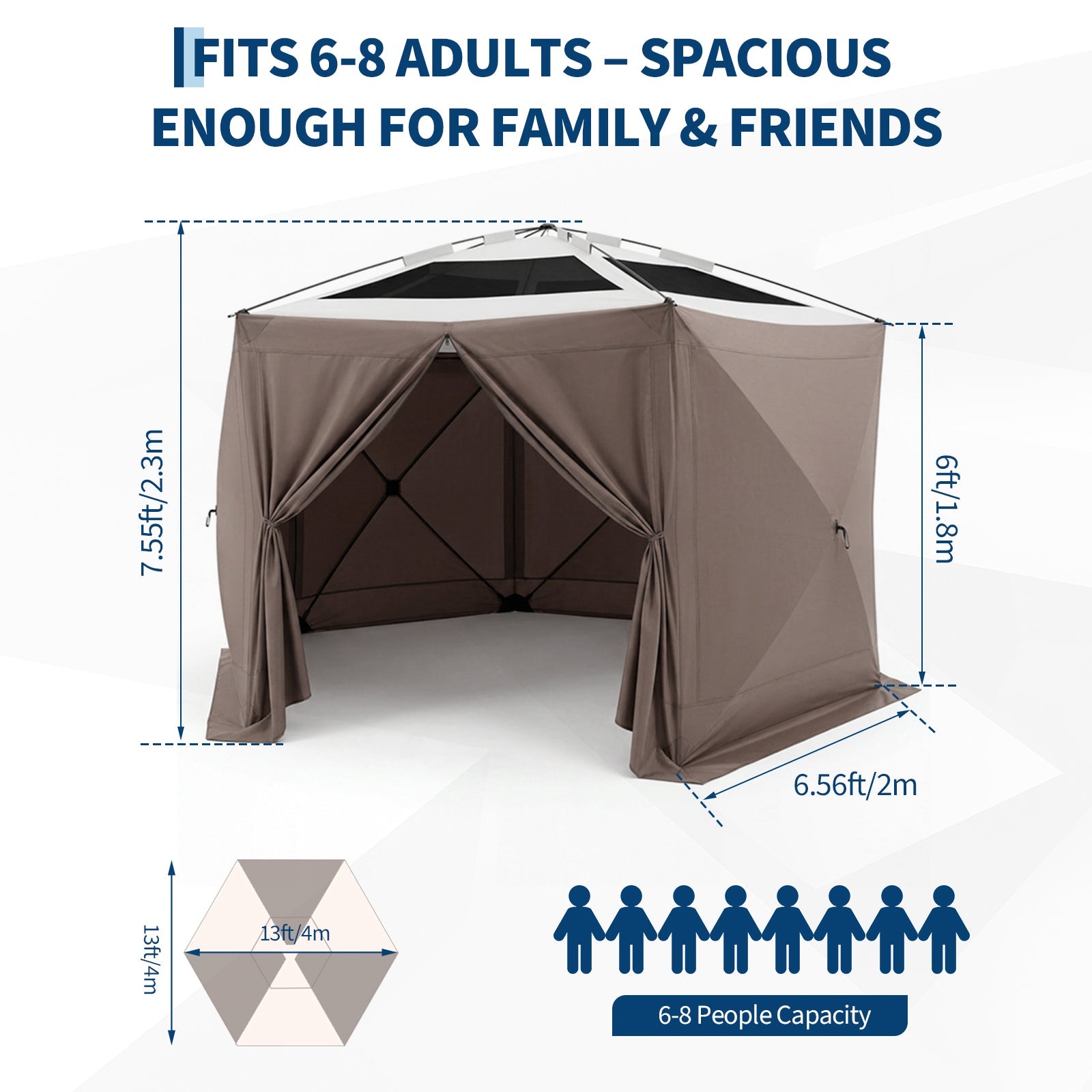Garvee Screened Gazebo Tent for 8–10 People, 13 × 13 FT 6-Sided Mosquito-Proof Canopy with Wind Panels and Carry Bag, Khaki and Beige