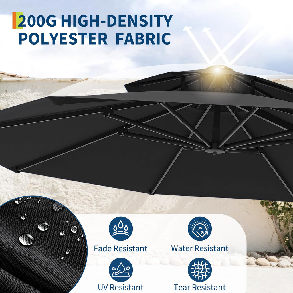 Garvee 10FT Offset Cantilever Patio Umbrella – 360° Rotation, Easy Tilt, UV Protection, Fade-Resistant Polyester – Large Outdoor Sun Shade Parasol for Pool, Deck, Garden, Backyard, Black