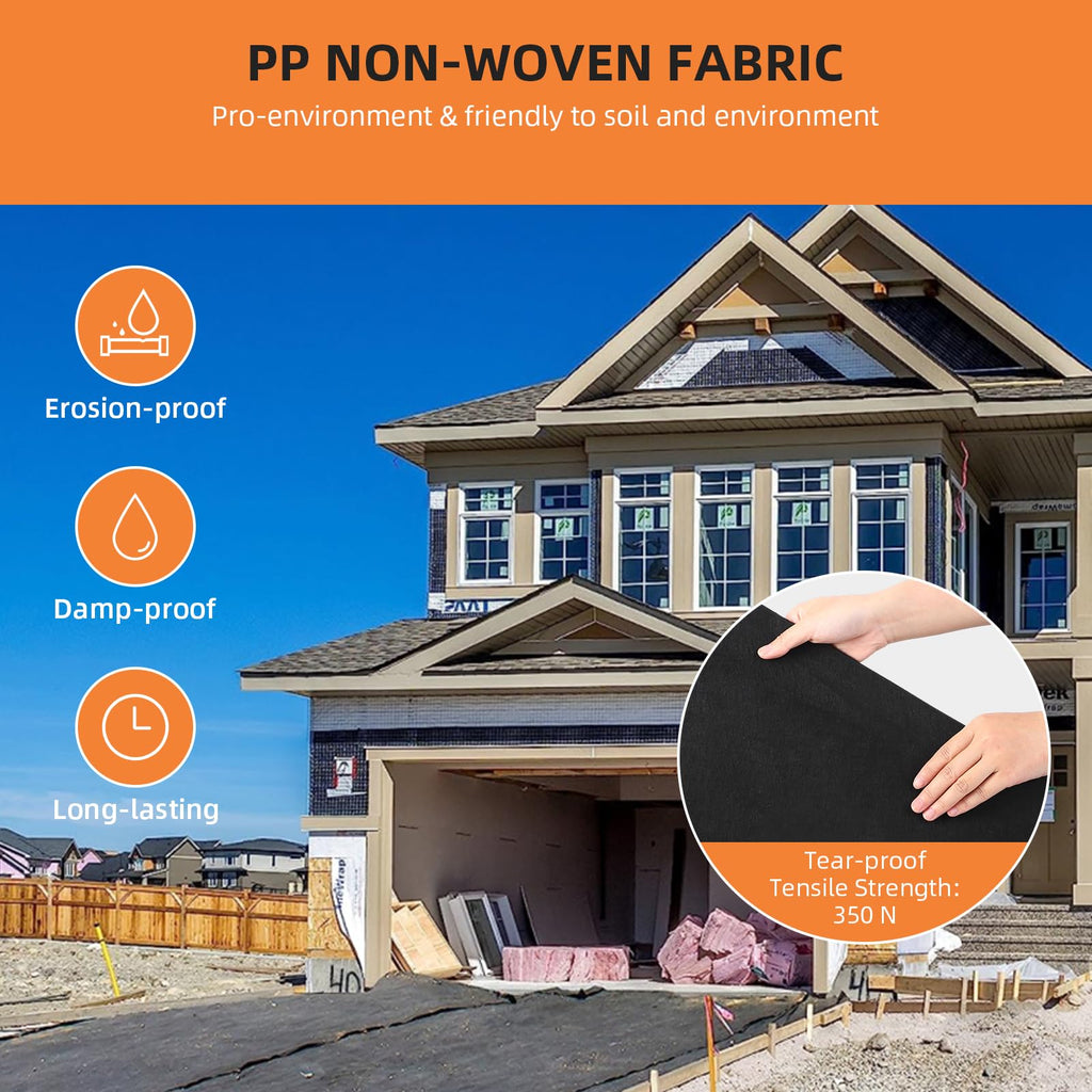 Garvee Geotextile Fabric, 6 ft x 50 ft 6 oz PP Non-Woven Drainage Fabric with 350N Tensile Strength & 440N Load Capacity for French Drains, Driveways & Erosion Control