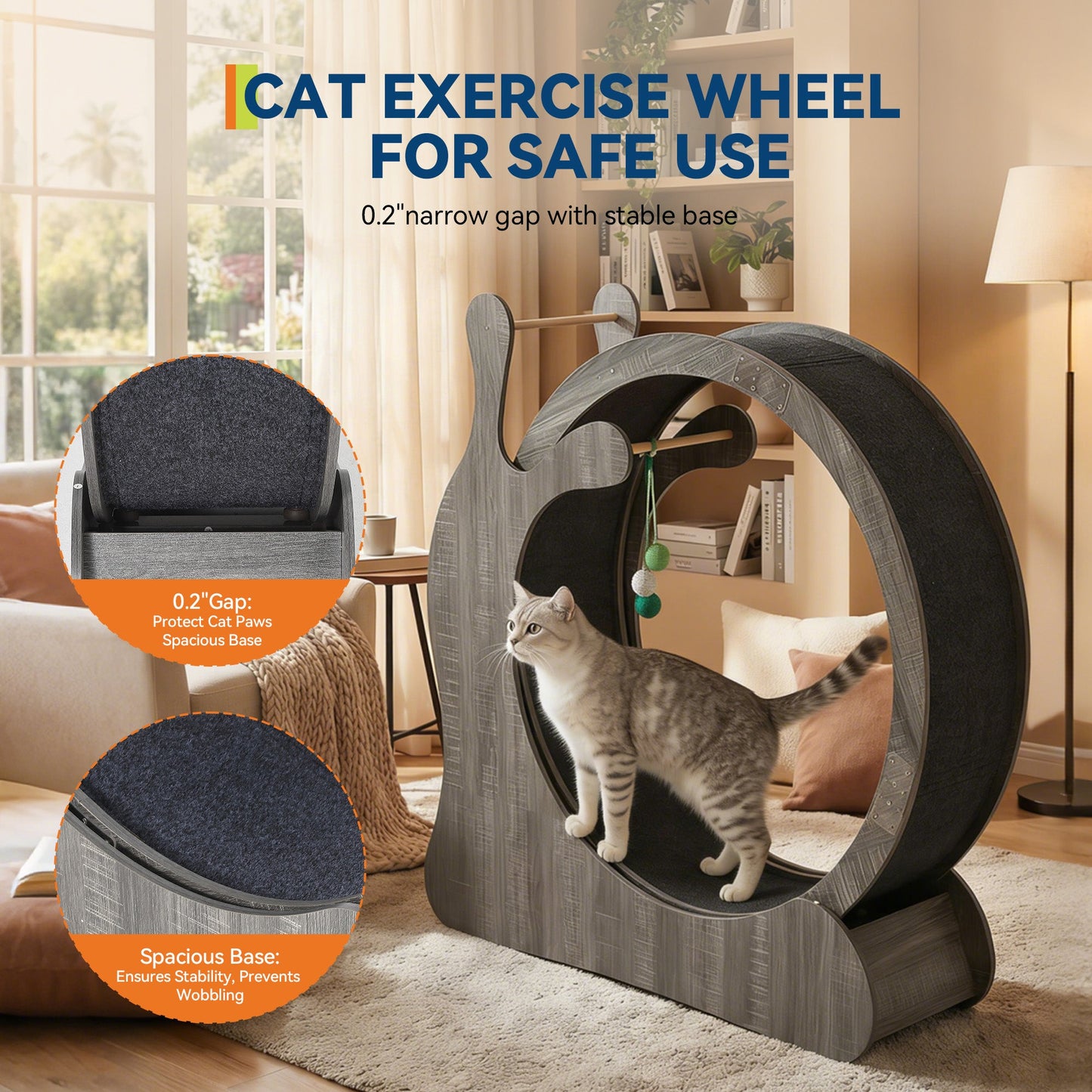 Garvee Cat Wheel Exerciser for Indoor Cats, 41'' Large 3-in-1 Cat Treadmill with Scratching Board and Play Balls, Quiet Cats Running Wheel for Kitty Fitness Grey