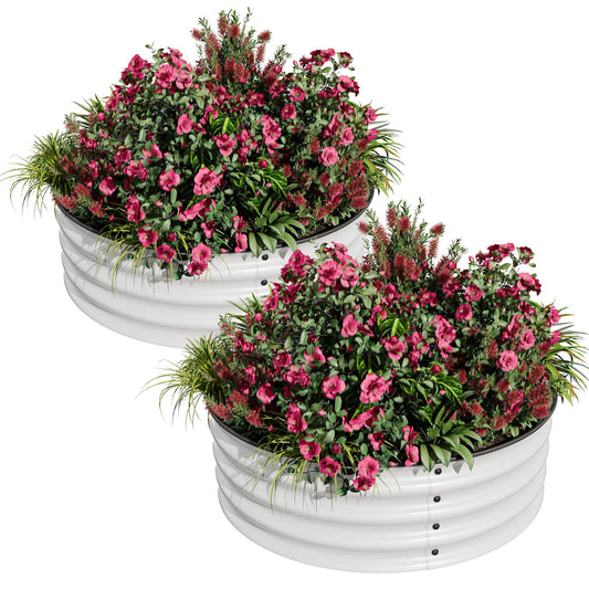 Garvee 2-Pack Round Metal Raised Garden Bed, 2x1FT Galvanized Planter Boxes, Rust-Resistant, Open Bottom, Safe Edge, Easy Assembly for Vegetables, Flowers & Herbs – White