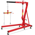 Garvee 2-Ton Hydraulic Folding Engine Hoist with Leveler, Telescopic Boom, Steel Frame, 6 Swivel Casters, Foldable for Garage Workshop, Red