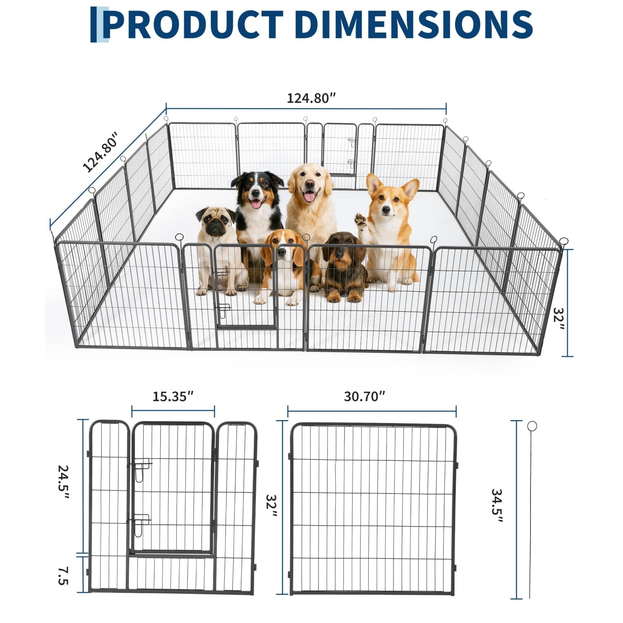 Garvee Outdoor Dog Playpen, Heavy Duty Metal Pet Exercise Pen, Metal Dog Fence with Gate, Pet Fence for Large/Small Dogs, Portable Dog Fence for RV Camping, Yard, Garden,32"H, 16 Panels