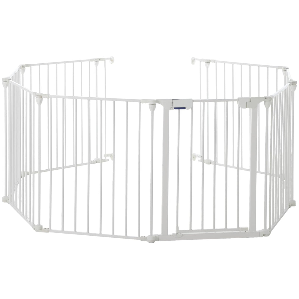 Garvee Adjustable Metal Pet Safety Gate 8-Panels, 29" High Collapsible Playpen with Lockable Door, Portable Indoor/Outdoor Barrier for Stairs, Doorways, RV, Camping, Yard, Garden, White