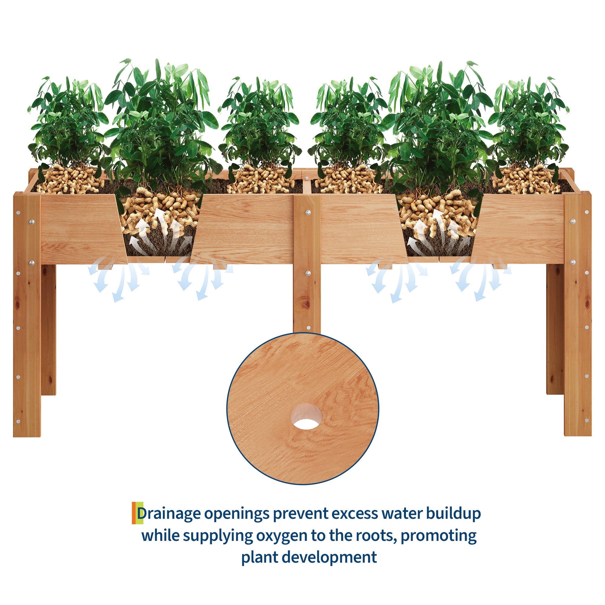 Garvee 72" x 23" x 30" Large Wooden Raised Garden Bed with Legs & Hooks, Elevated Fir Wood Planter Box with Non-Woven Liner, Ergonomic Outdoor Planter for Vegetables, Herbs, Flowers, Patio & Backyard, Oak