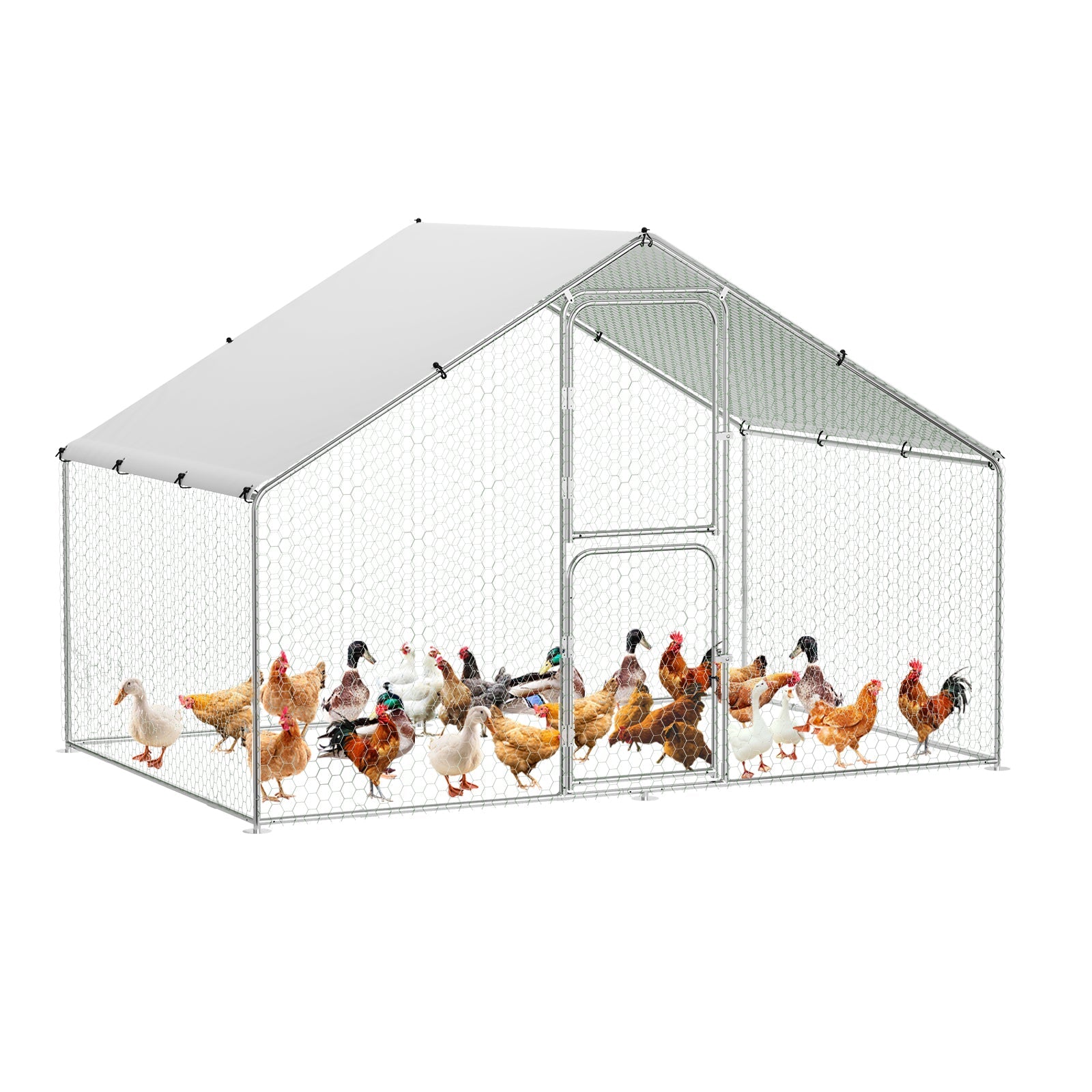 Garvee Heavy-Duty Walk-In Metal Chicken Coop for Backyard or Farm Hens – Double Lockable Doors, Galvanized Steel, Waterproof UV Roof Cover, Large Poultry Cage, 9.8' W x 6.5' D x 6.5' H