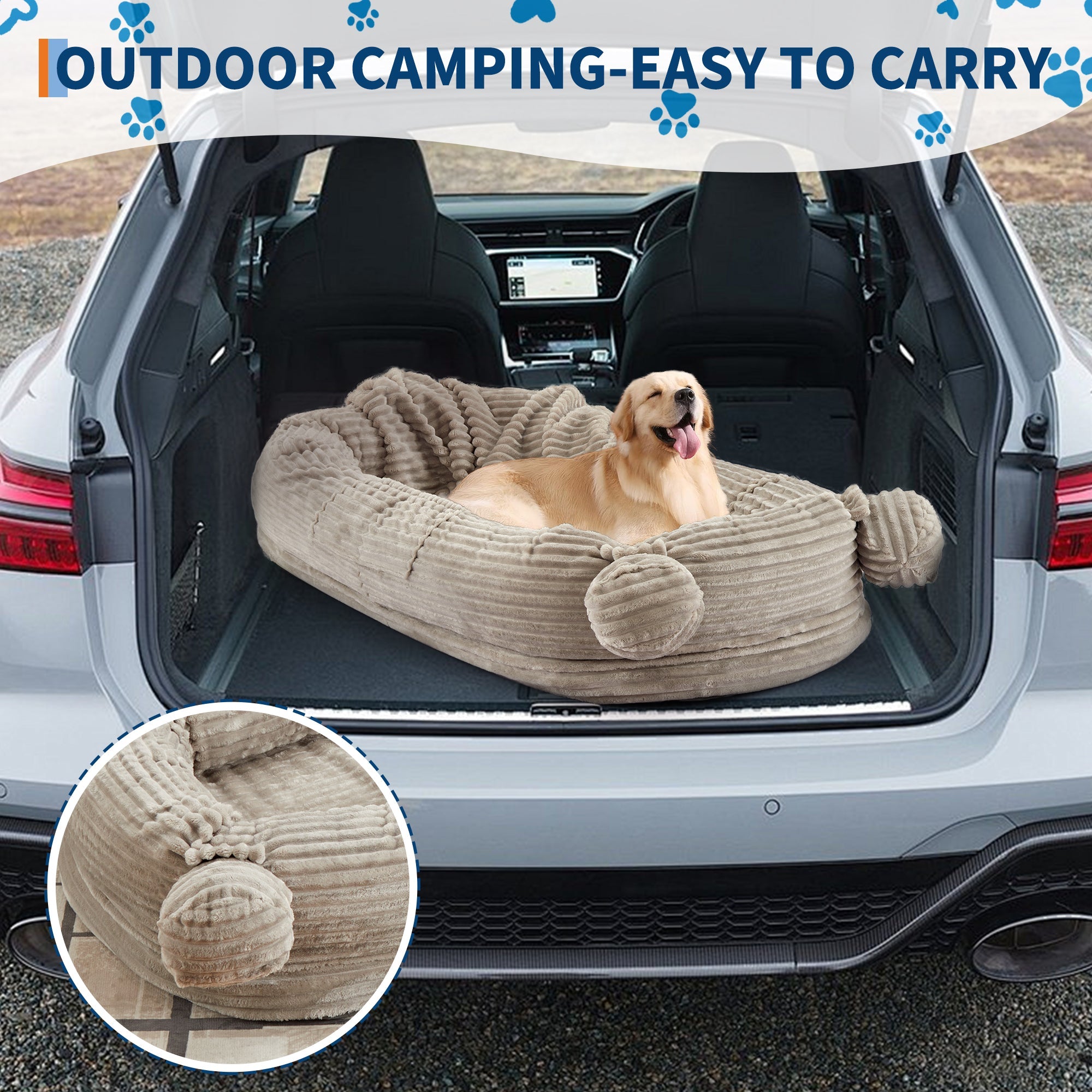 Garvee Oversized Human Size Dog Bed for Adults - 72x44 Inch Pet Sofa with Blanket - Removable & Washable Corduroy Cover - High Density Foam - 2 Storage Pockets & Carry Handles - Orthopedic Floor Lounger for Large Dogs & People - Corduroy