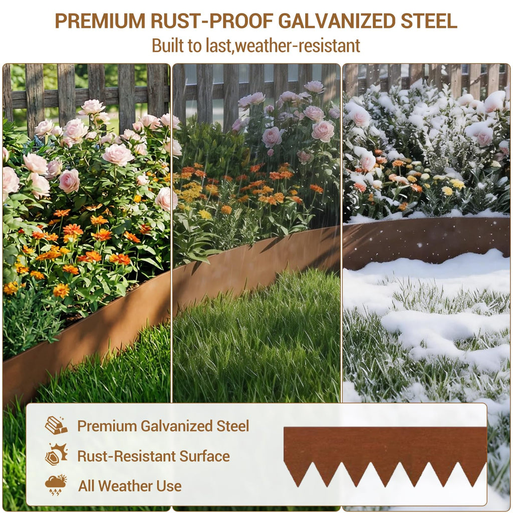 Garvee Heavy Duty Galvanized Steel Landscape Edging – 40" x 8" Flexible Hammer-in Metal Garden Edging, Rustproof Divider with Shark Spike Corrugated Teeth, Weather-Resistant, For Pathways, Raised Beds, Tree Surrounds – Pack of 6