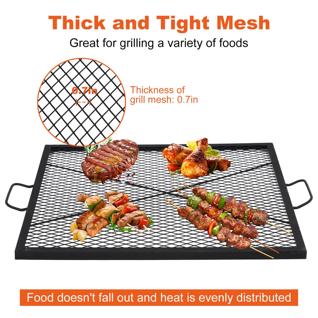 Garvee 30x30 inch Square Fire Pit Grate, 44lbs Load Capacity Heavy Duty Carbon Steel Grill Grate with Handles, 1112°F/600℃ Heat Resistant Cooking Mesh for Outdoor Camping, Black