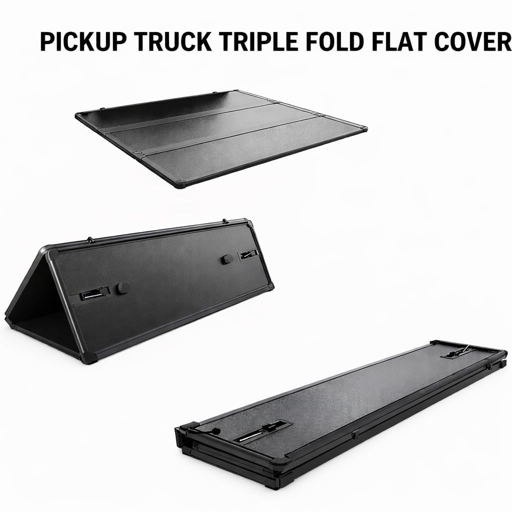 Garvee Hard Folding Tonneau Cover for 2022-2023 Ford F150 4.2ft Bed - Zinc Aluminum Alloy, Tri-Fold Design, Clamp-On Installation, Black, Secure Cargo Protection
