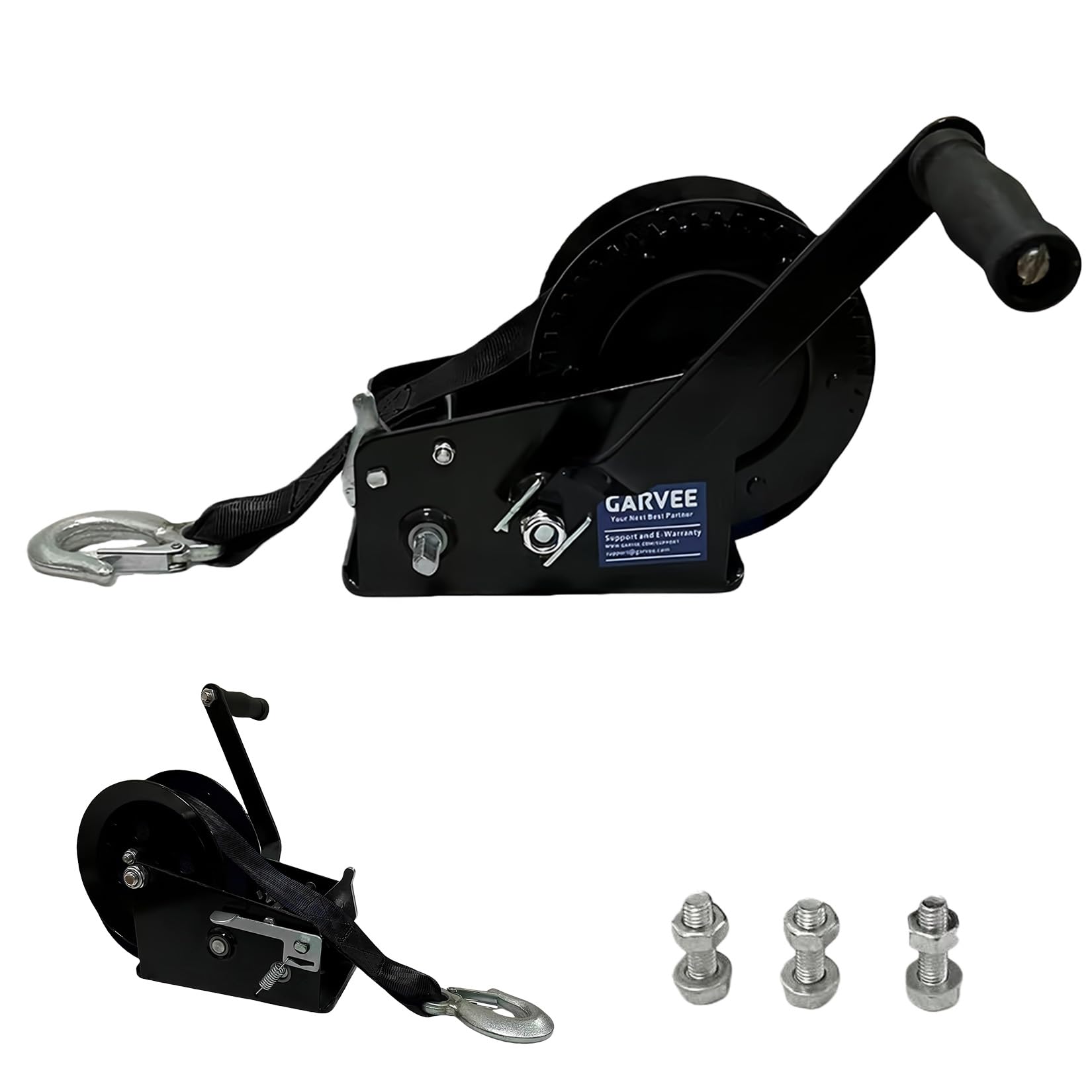Garvee 3500lbs Heavy Duty Boat Trailer Winch with 33FT Strap, Dual-Speed 4:1/8:1 Gear Ratio & 2-Way Ratchet, Professional Hand Crank Winch for Pulling Boat, Trailer, Truck, RV, ATV, Jet Ski, Black
