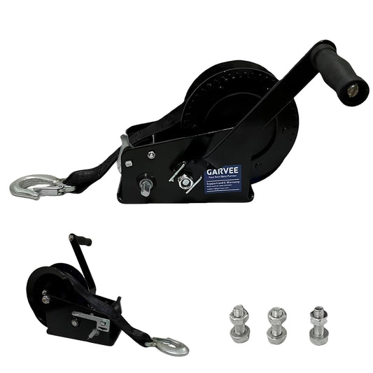 Garvee 3500lbs Heavy Duty Boat Trailer Winch with 33FT Strap, Dual-Speed 4:1/8:1 Gear Ratio & 2-Way Ratchet, Professional Hand Crank Winch for Pulling Boat, Trailer, Truck, RV, ATV, Jet Ski, Black