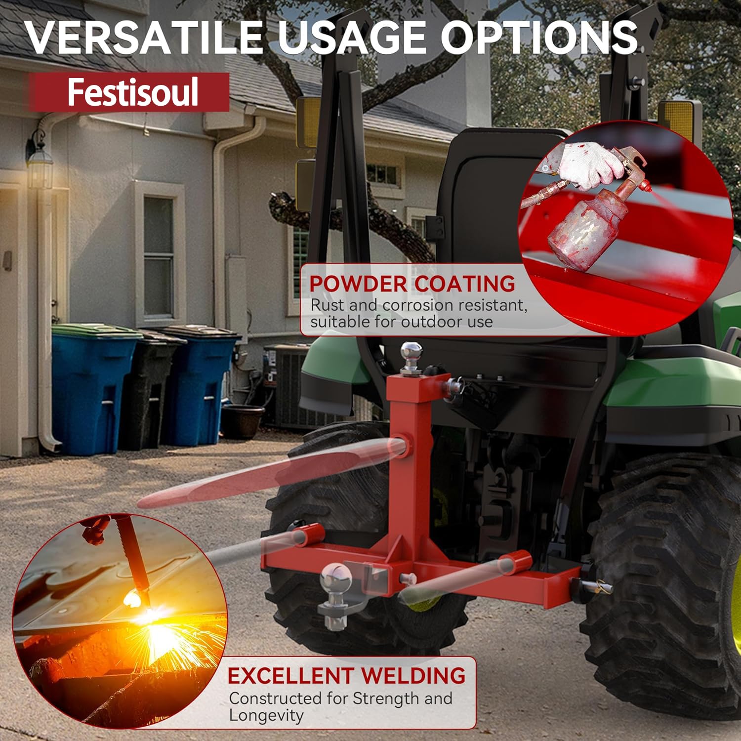 Garvee 3-Point Gooseneck Tractor Hitch, Category 1 Quick Hitch with 2" Receiver, Ball Drawbar for Farm Towing