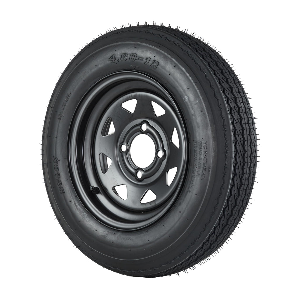 Garvee 4.80-12 Trailer Tires with 8 in White Rims,  4.80x12 480-12 4.8-12, Load Range C, 6PR, 4 Lug 4 in Bolt, Bias-Ply Nylon, All-Season, Utility & Cargo Trailers
