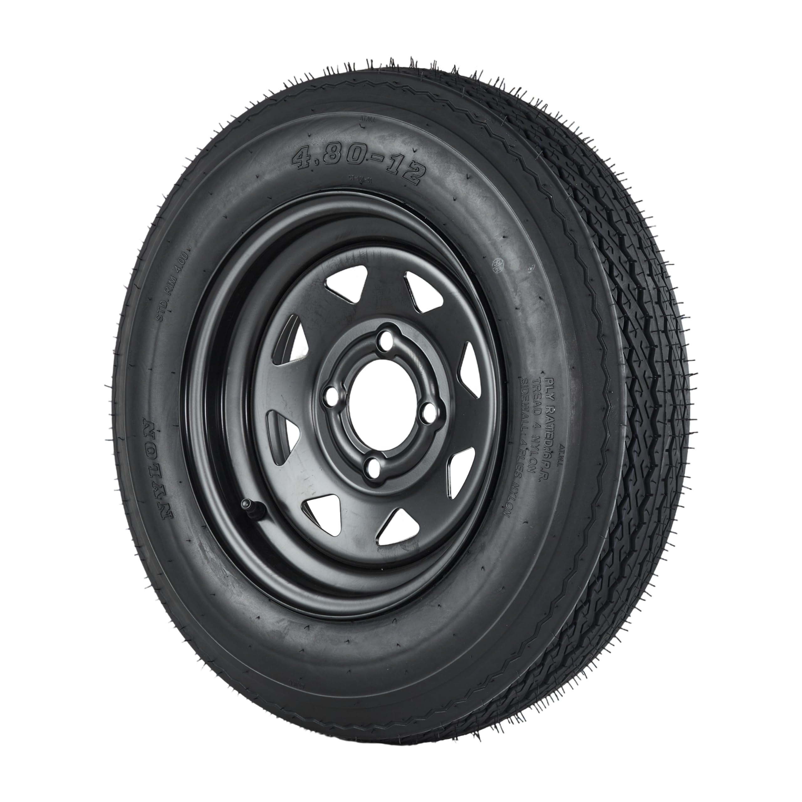 Garvee 4.80-12 Trailer Tires with 8 in White Rims,  4.80x12 480-12 4.8-12, Load Range C, 6PR, 4 Lug 4 in Bolt, Bias-Ply Nylon, All-Season, Utility & Cargo Trailers