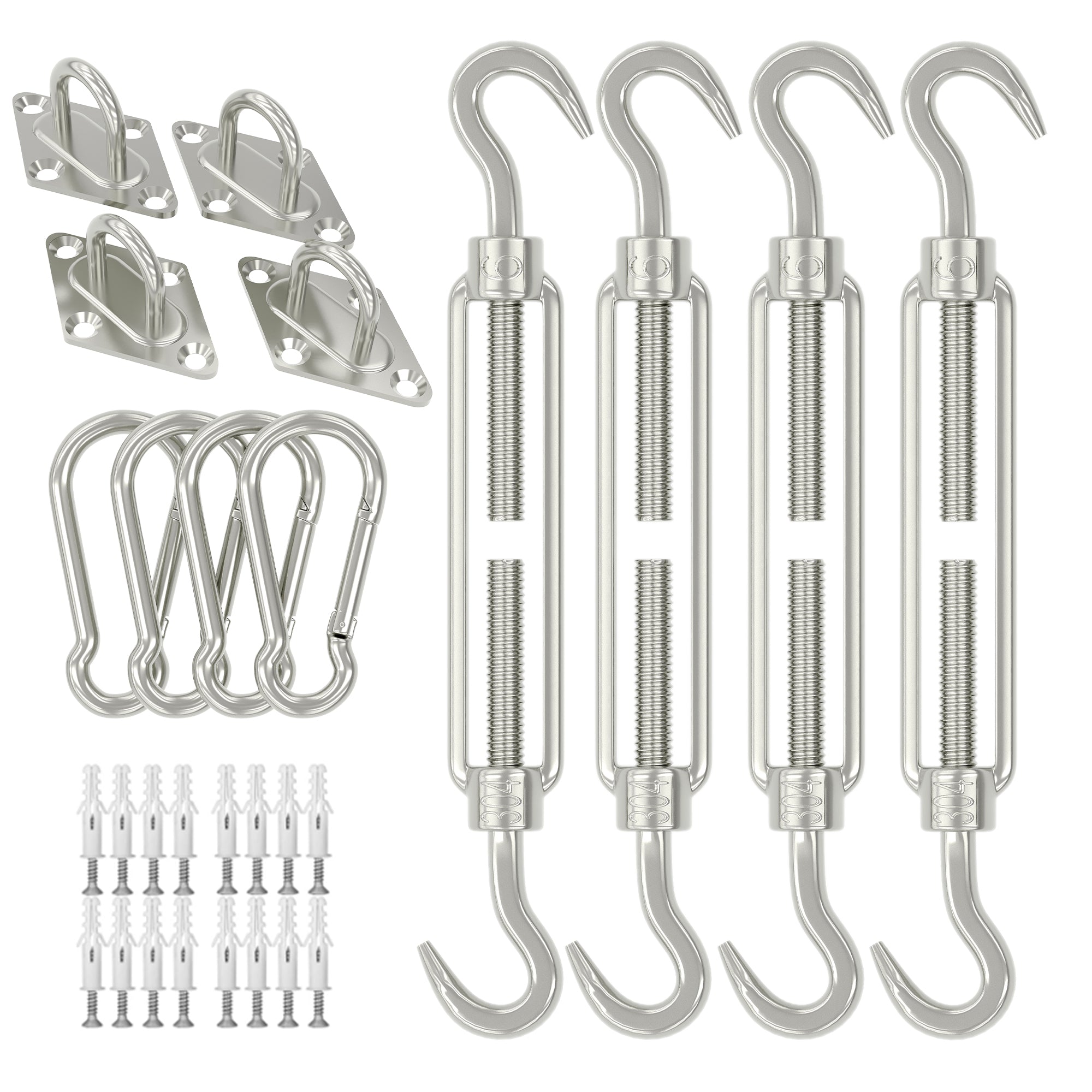 Garvee Sun Shade Sail Hardware Kit 6 Inch for Rectangle Shade Sail Install, Stainless Steel Shade Sail Fixing Accessories for Outdoor Patio Canopy Garden, Heavy Duty Awning Attachment Set (40 Pcs)