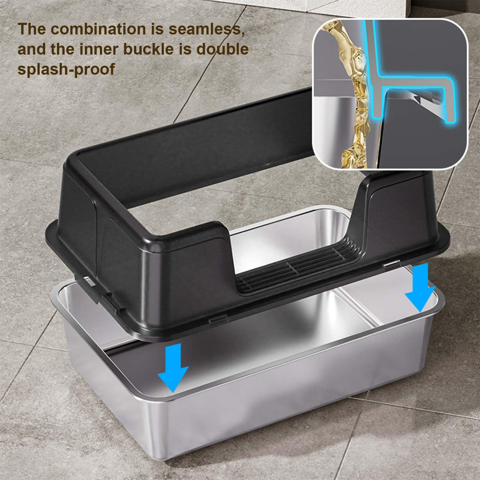 Garvee Stainless Steel Litter Box with Lid, High Side Metal Litter Boxes for Big Cats, Extra Large Litter Pan Tray, Easy Clean, Odor Control Cat Toilet with Scoops, Black