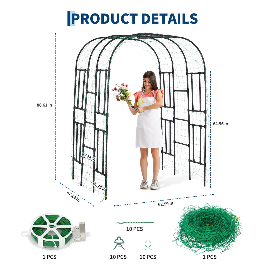 Garvee Garden Arch Trellis, 86"H x 63"L x 47"W Galvanized Steel Dome Arbor with UV-Resistant PE Coating for Climbing Plants, Roses & Grapes