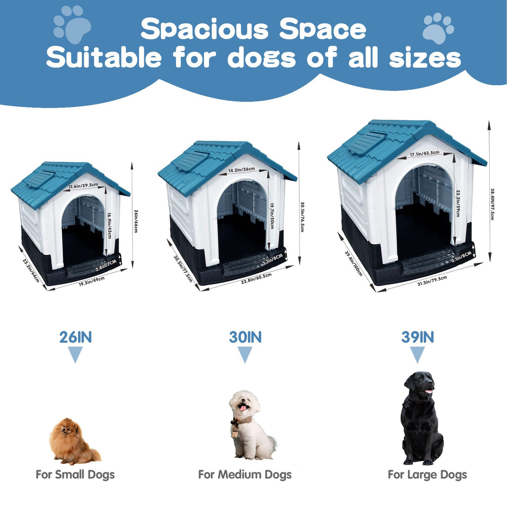 Garvee X-Large Dog House Outdoor with Air Vents and Elevated Floor for Medium Large Dogs, Plastic Waterproof Doghouse Sloping Roof, Easy Clean and Assemble, Blue