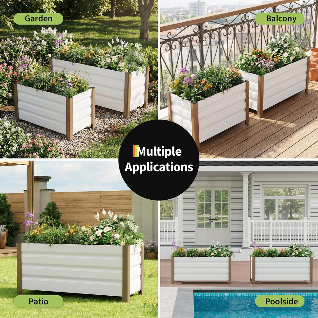 Garvee 2' × 1.3' × 1.5' Aluminum Raised Garden Bed, Deep Planter Box with Drainage Holes, Beige