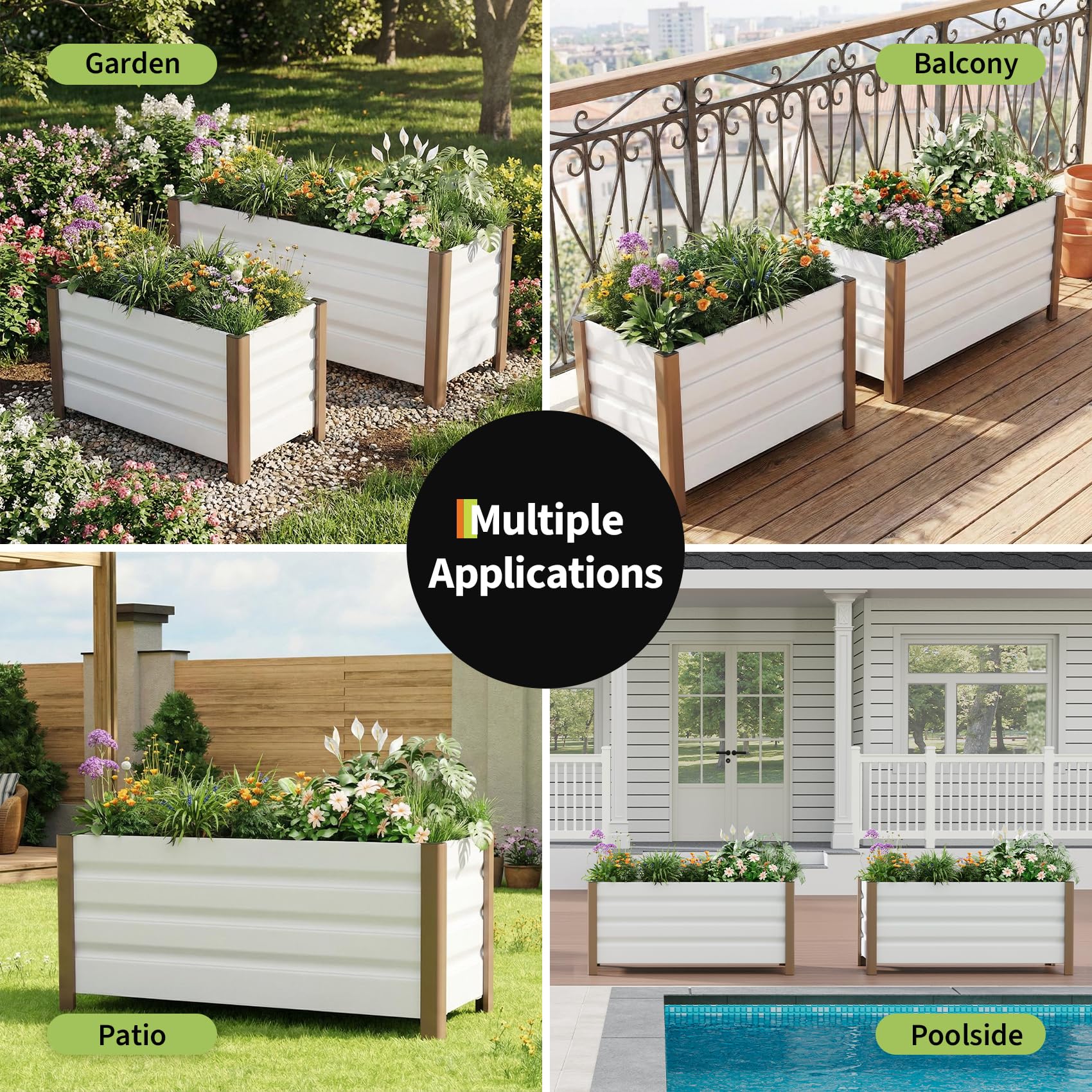 Garvee 2' × 1.3' × 1.5' Aluminum Raised Garden Bed, Deep Planter Box with Drainage Holes, Beige