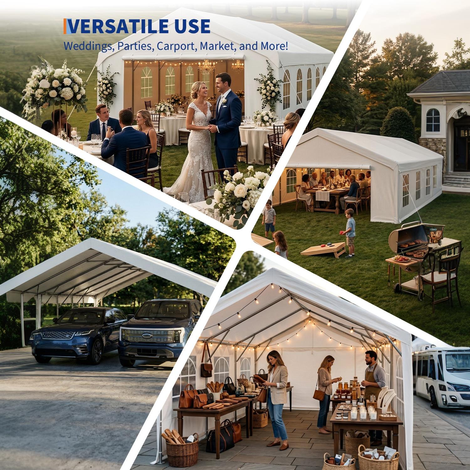 Garvee Party Tent 20×40 ft, 800 sq ft 160g PE Canopy, Galvanized Steel Frame with Mesh Screens & Roll-Up Doors for Weddings Events