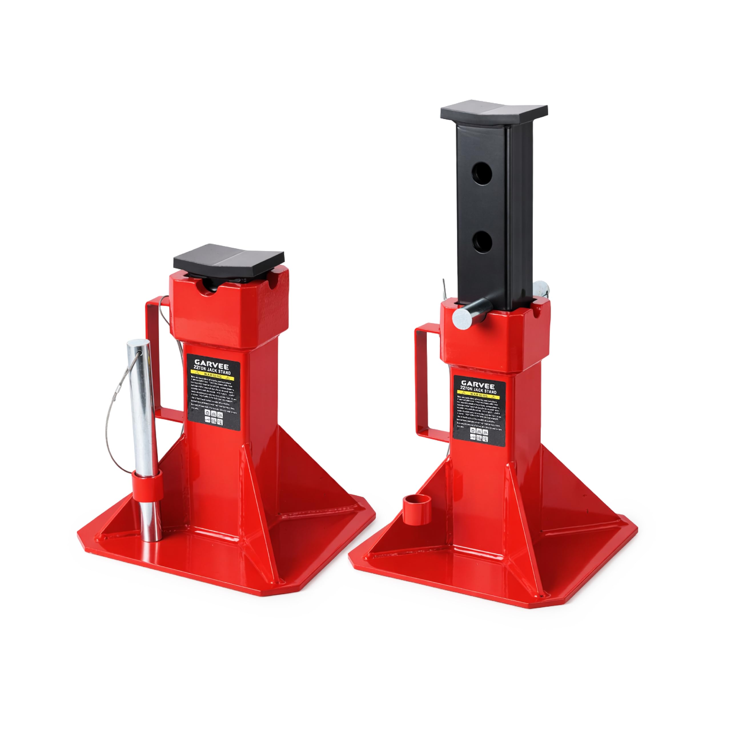 Garvee 22 Ton Jack Stands, Heavy-Duty Pin-Type Car Jack Stands with Lock, Wide Base Safety Design, Adjustable Height (13.8"-19.7") for Trucks, Trailers, and Equipment, Red