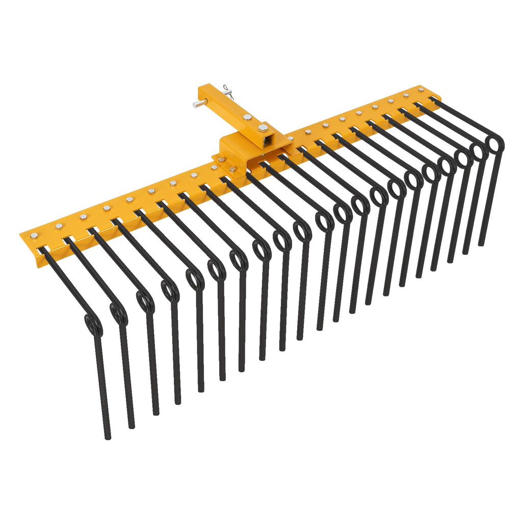 Garvee 48-Inch Tow-Behind Pine Straw Landscape Rake, Heavy-Duty Alloy Steel Tow Lawn Rake with 17 Replaceable Heat-Treated Tines, 2-Inch Receiver Hitch Attachment for UTV, ATV, and Lawn Tractors